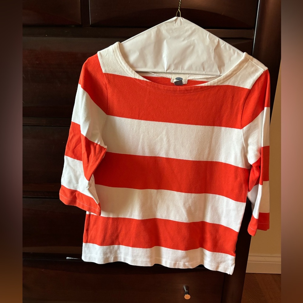 Old Navy Orange and White 3/4 Striped Shirt
